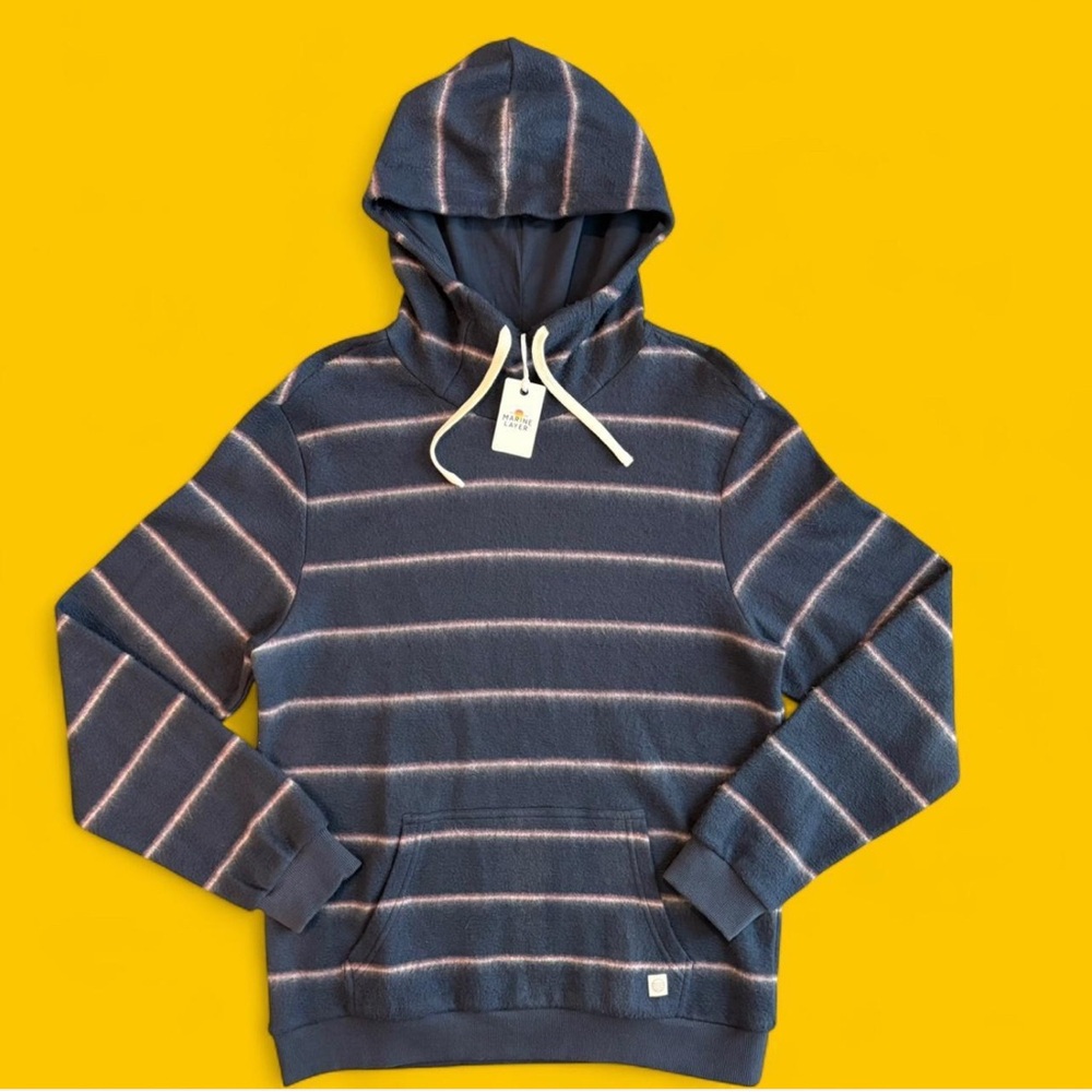 Marine Layer Fleece Out Soft Hoodie‎ Blue Nights Striped Beach Surf 2022 Small